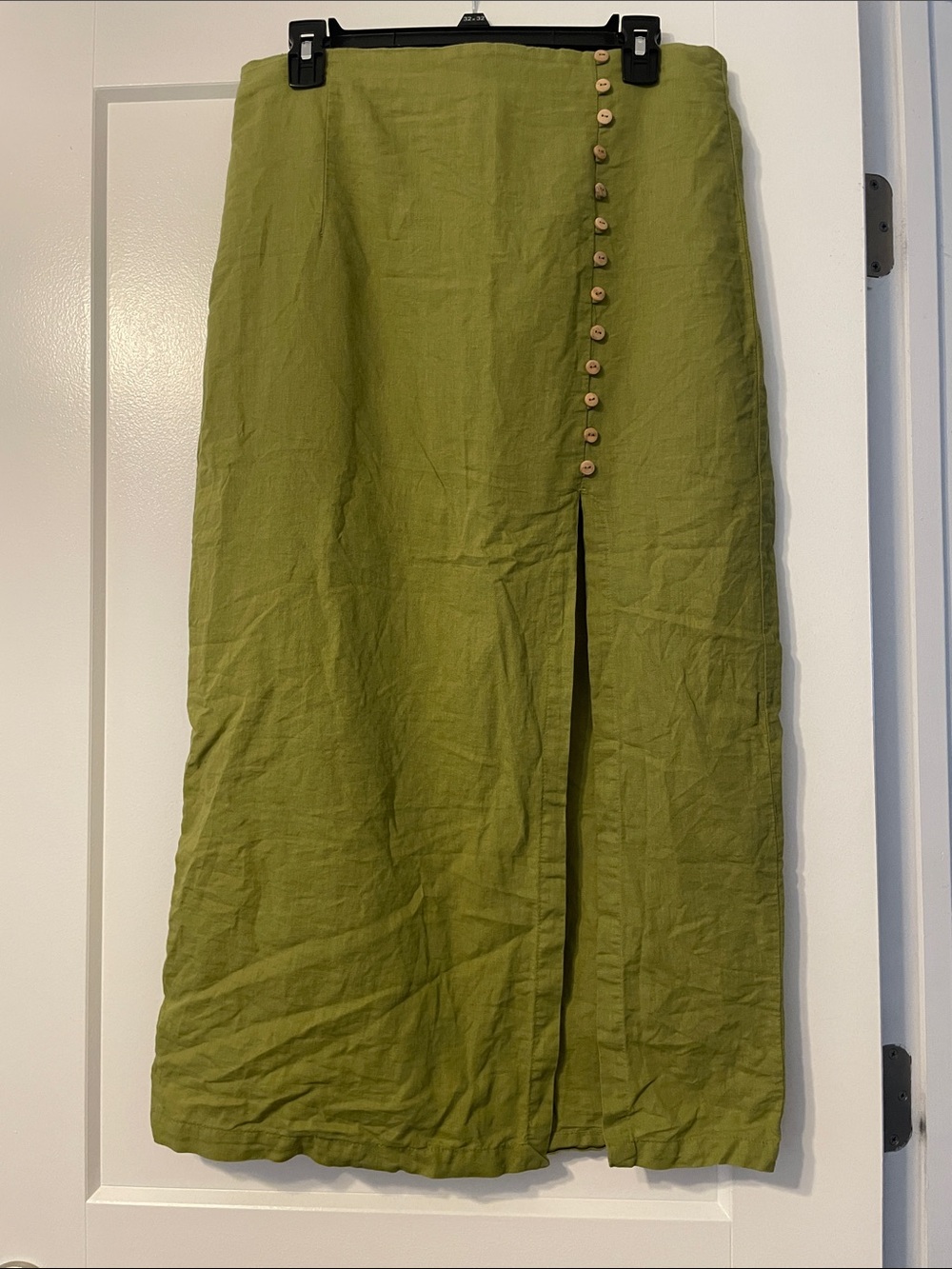 Olive Green Linen/Cotton blend midi skirt
